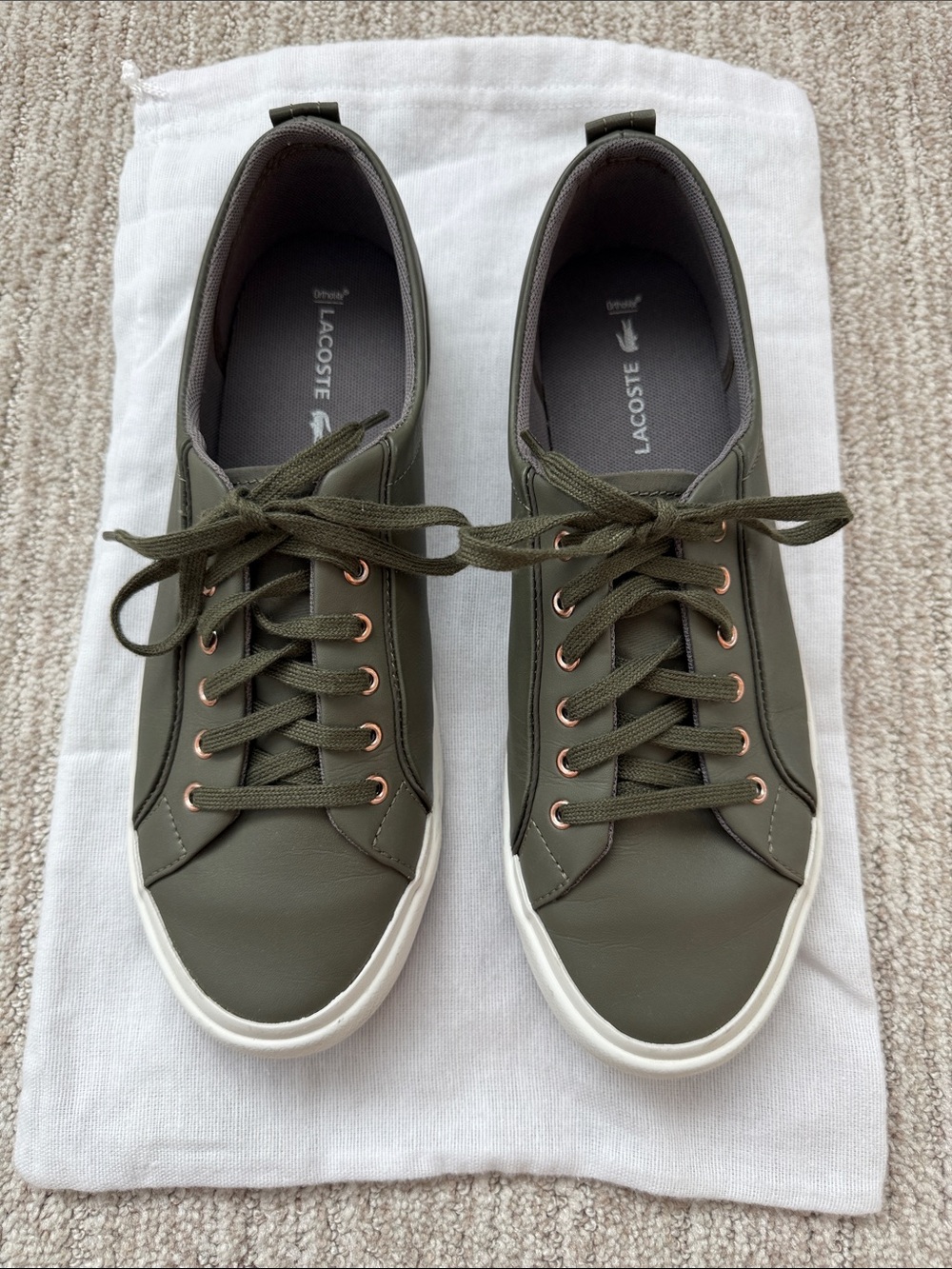 Lacoste Women's Olive Green Leather Sneakers 7.5 US